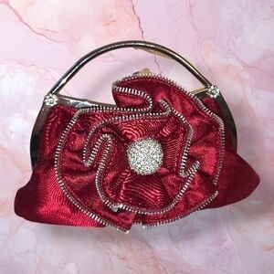 Elegant Red Satin Clutch with Rhinestone Detail